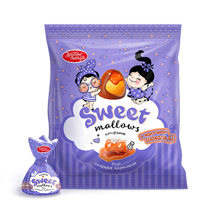 Конфеты в молочном шоколаде Sweet Mallows, со вкусом соленой карамели, 150 гр
