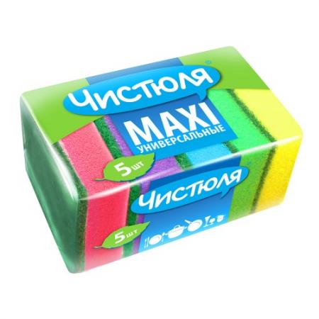 Губки для мытья посуды, 5 штук в упаковке, Чистюля-Мaxi ПО302/72