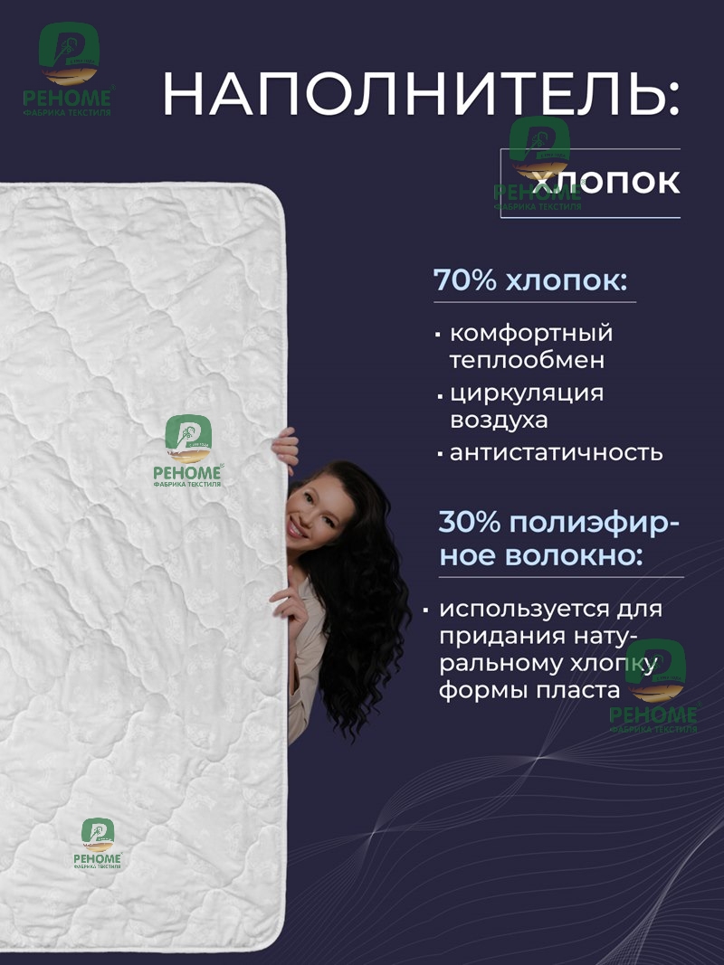 42/082н Одеяло 2сп хлопок (100) стег тк хлопковая