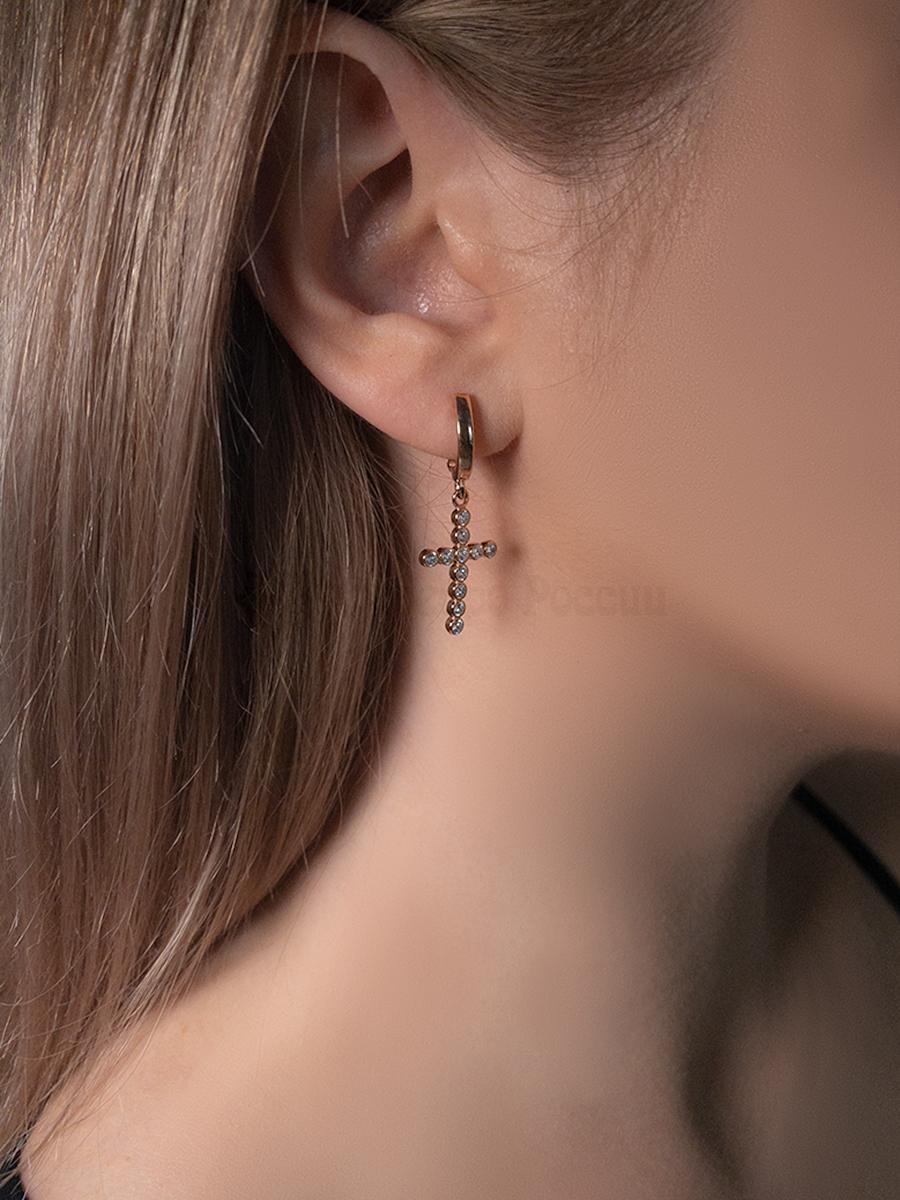 Серьги из золочёного серебра с фианитами 925 пробы 402012-947