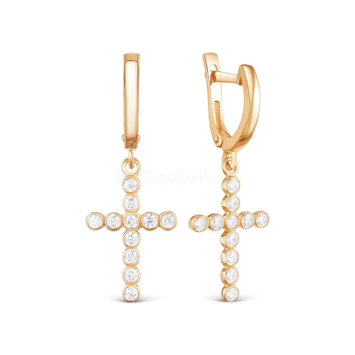 Серьги из золочёного серебра с фианитами 925 пробы 402012-947