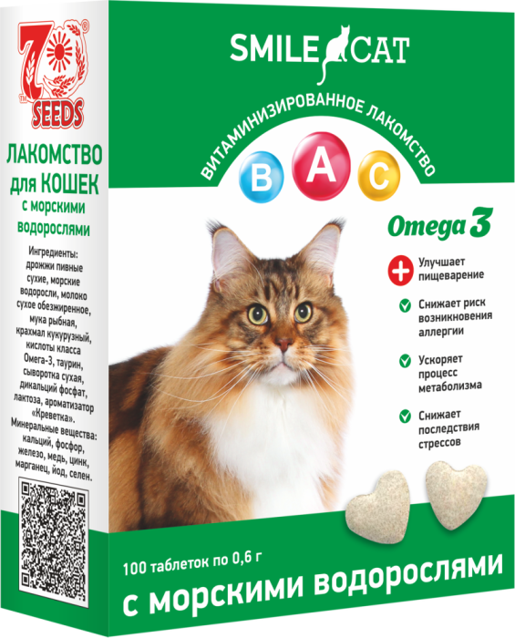 Smile Cat Лакомство для кошек с морскими водорослями, 100 т. 60 г.