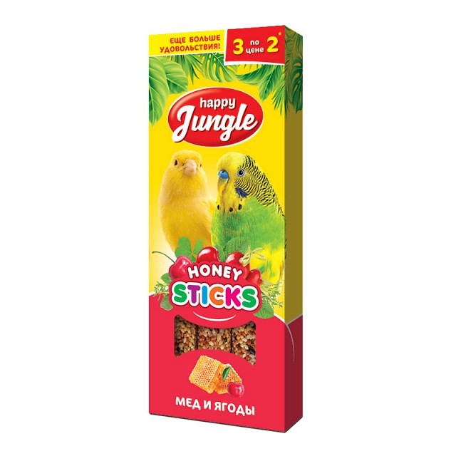 Happy Jungle Палочки для птиц, мед и ягоды, 3 шт. 90 г.