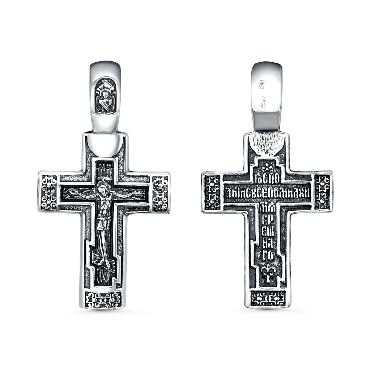 Крест из чернёного серебра - 3,8 см 925 пробы 2-360ч