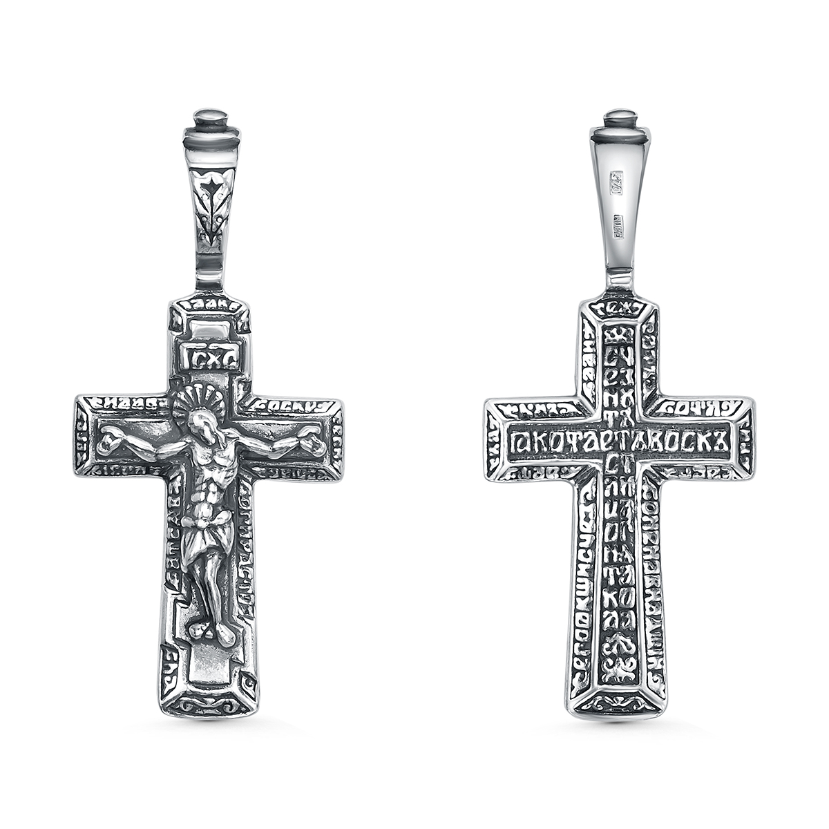 Крест из чернёного серебра - 3,8 см 925 пробы 2-555ч