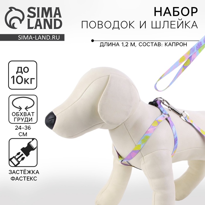 Поводок «Листья» 120×1 см, шлейка 24-36 см
