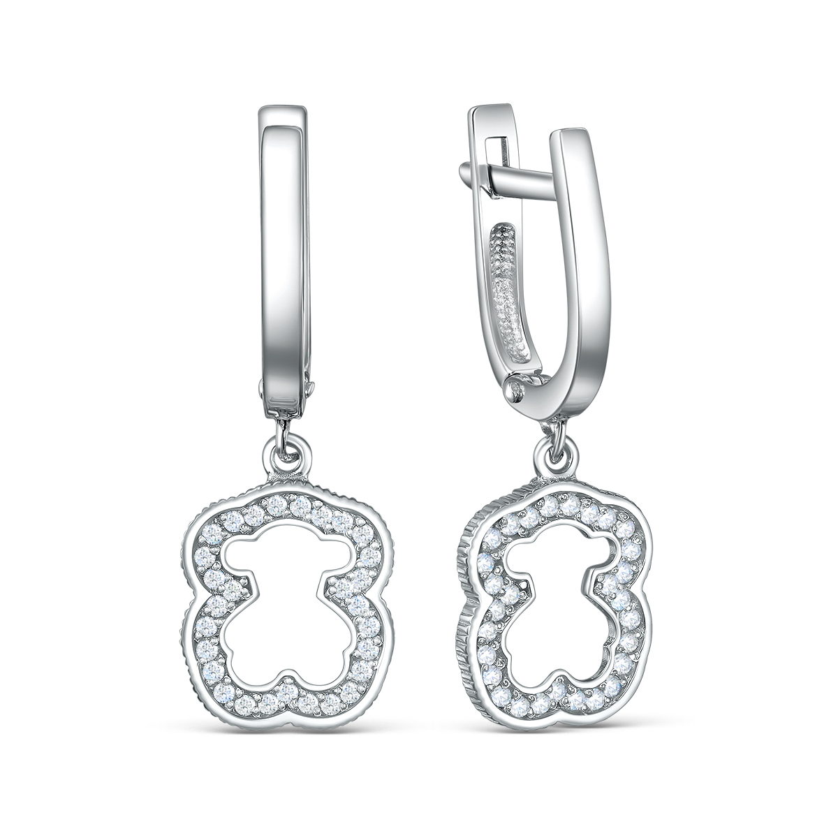 Серьги из серебра с фианитами родированные - Мишки 925 пробы 221-10-155-1р
