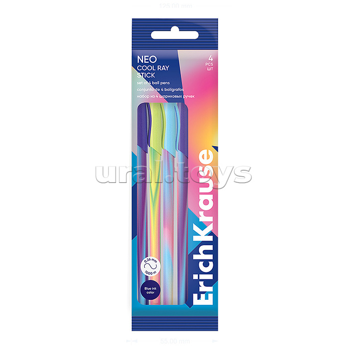 Набор из 4 ручек шариковых Neo® Stick Cool Ray 0.7, Super Glide Technology, цвет чернил