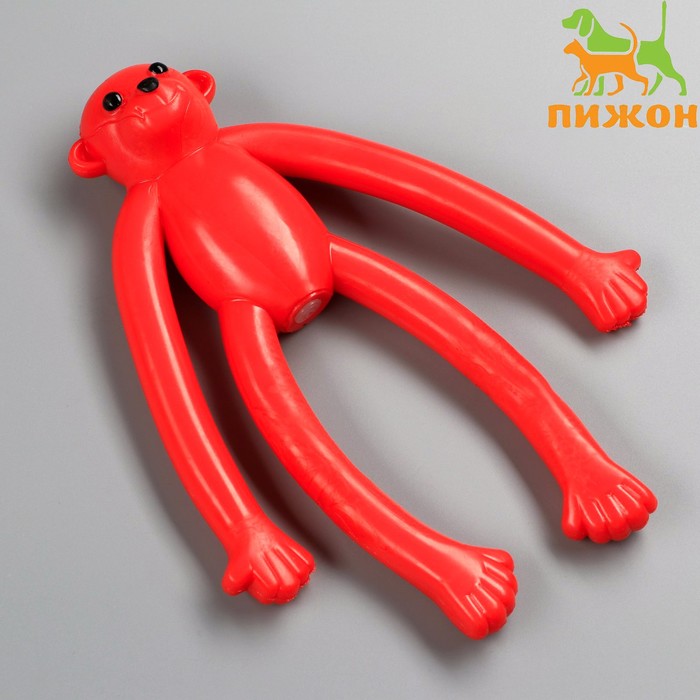 Игрушка для собак «Обезьяна» с пищалкой, 19.5 см, силикон, красная