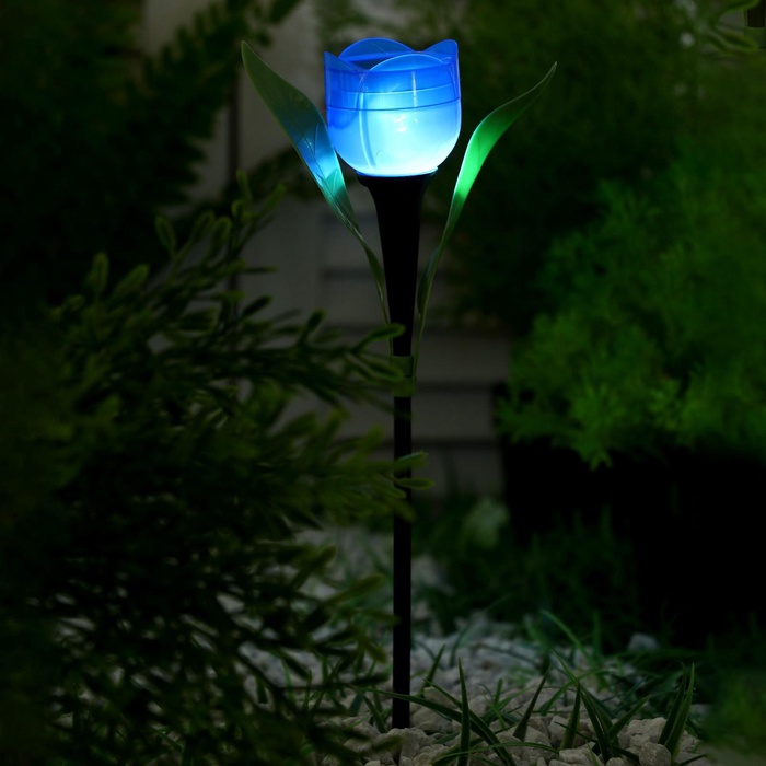 Садовый светильник «Тюльпан синий», уличный, на солнечной батарее, 5×29×4 см, 1 LED, свечение белое