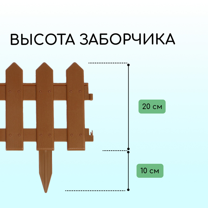 Ограждение декоративное, 30×196 см, 4 секции, пластик, коричневое, «Палисадник»