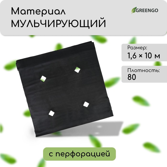 Материал мульчирующий, с перфорацией, 10×1.6 м, плотность 80 г/м², спанбонд с УФ-стабилизатором, чёрный, Greengo, Эконом 30%