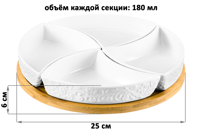Блюдо-менажница 4 секции 720 мл 25*25*6 см