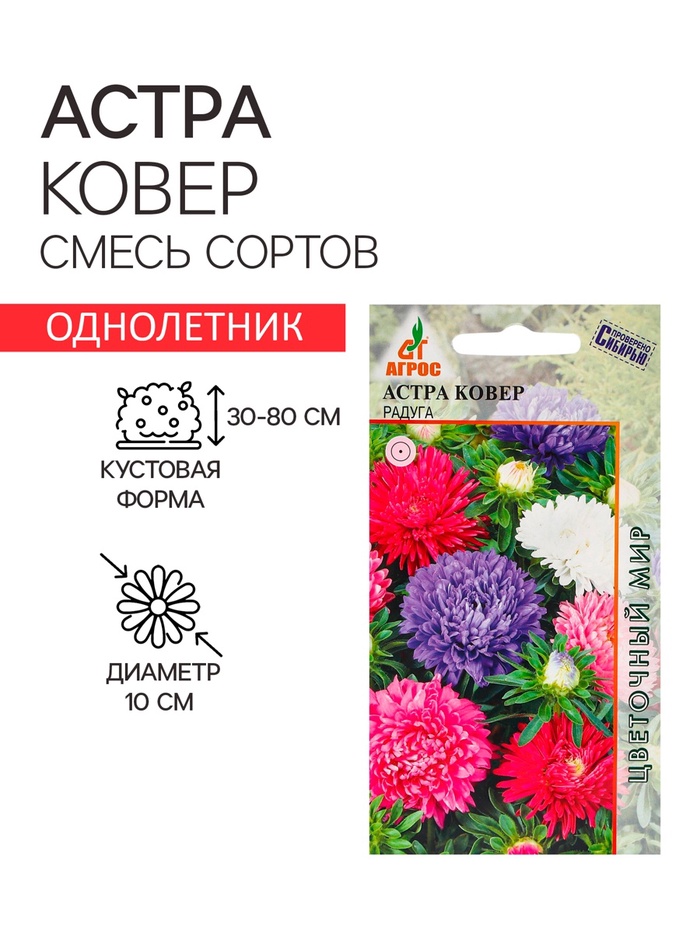 Семена Астра «Ковёр Радуга», 0.3 г, «Агрос»