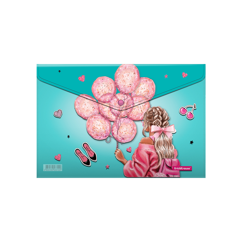 АКЦИЯ 34р. 40р.Папка-конверт на кнопке пластиковая ErichKrause Girly Day, A4 (в пакете по 12 шт.)