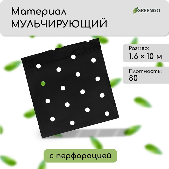Материал мульчирующий, с перфорацией, 10×1.6 м, плотность 80 г/м², спанбонд с УФ-стабилизатором, чёрный, Greengo, Эконом 30%