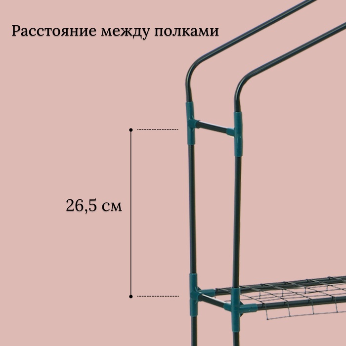 Парник-стеллаж, 3 полки, 110×22×65 см, металлический каркас d=12 мм, чехол плёнка 80 мкм, Greengo