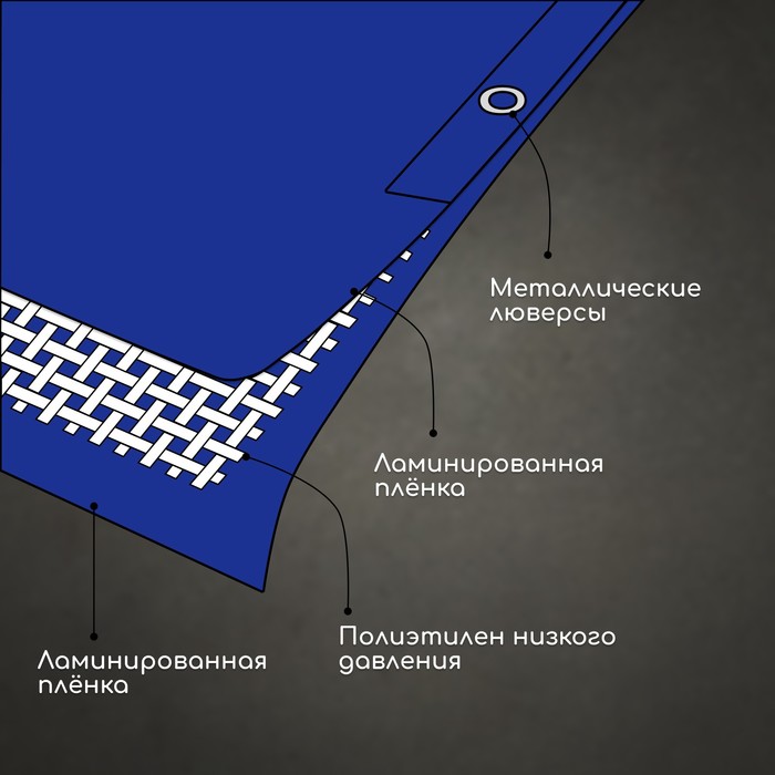 Тент защитный, 4×3 м, плотность 180 г/м², УФ, люверсы шаг 1 м, синий