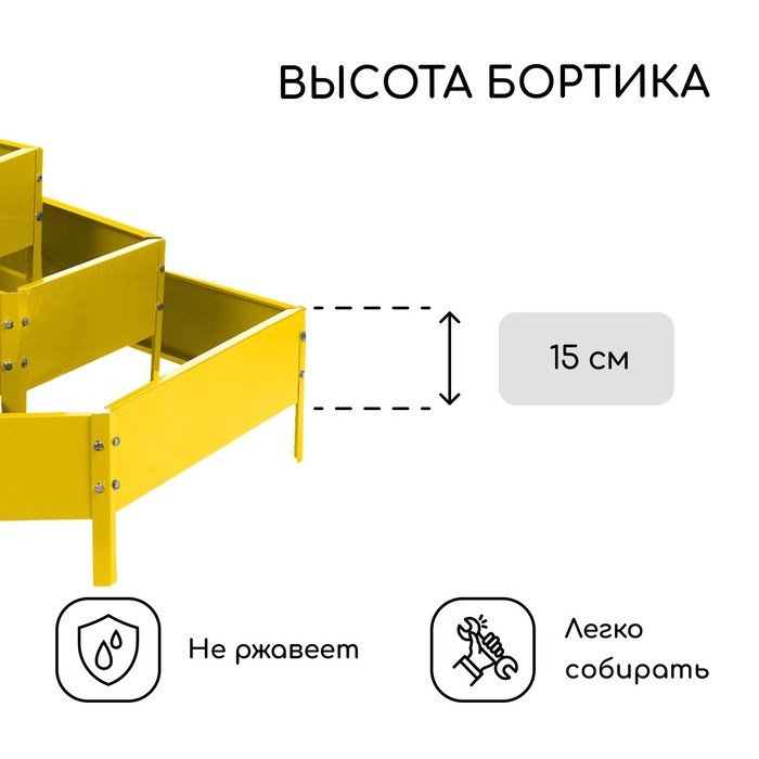 Клумба оцинкованная, 3 яруса, d=60–100–140 см, высота бортика 45 см, жёлтая, Greengo