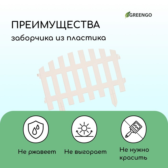 Ограждение декоративное, 35×210 см, 5 секций, пластик, белое, RENESSANS, Greengo