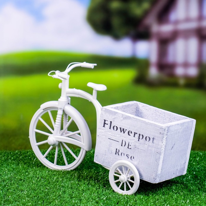 Фигурное кашпо для цветов «Велосипед Flowerpot de Rose», 26×12×18 см, дерево, пластик, белое