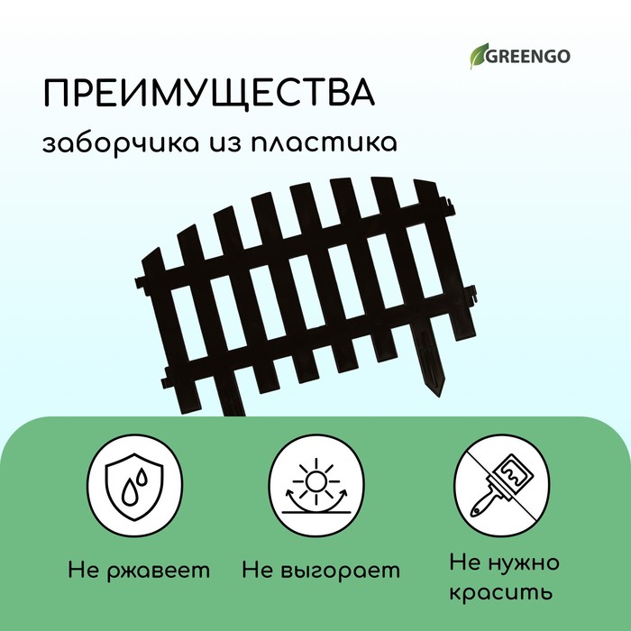 Ограждение декоративное, 35×210 см, 5 секций, пластик, коричневое, RENESSANS, Greengo