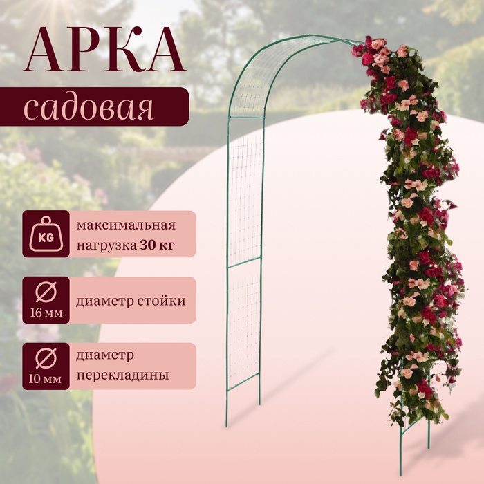 Арка садовая, 230×125×50 см, для вьющихся растений, металлическая, зелёная, «Сетка», Greengo