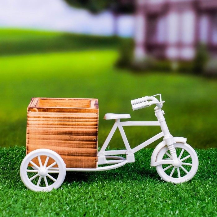 Фигурное кашпо для цветов «Велосипед Home & Garden», 20.5×12×10.5 см, дерево, пластик, белое