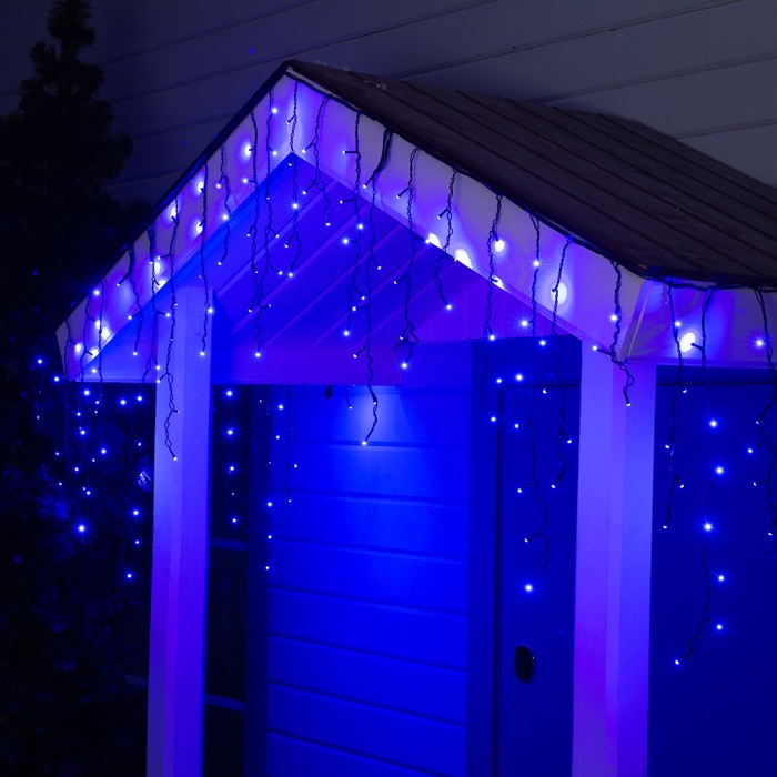 Гирлянда «Бахрома» 3×0.6 м, IP44, УМС, тёмная нить, 160 SMD-LED, свечение синее, 220 В