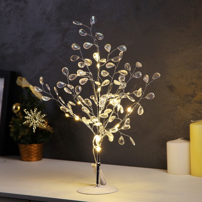 Светодиодный куст «Лепестки» 35×26×3 см, 10 LED, постоянное свечение, от батареек CR2032×2, свечение тёплое белое