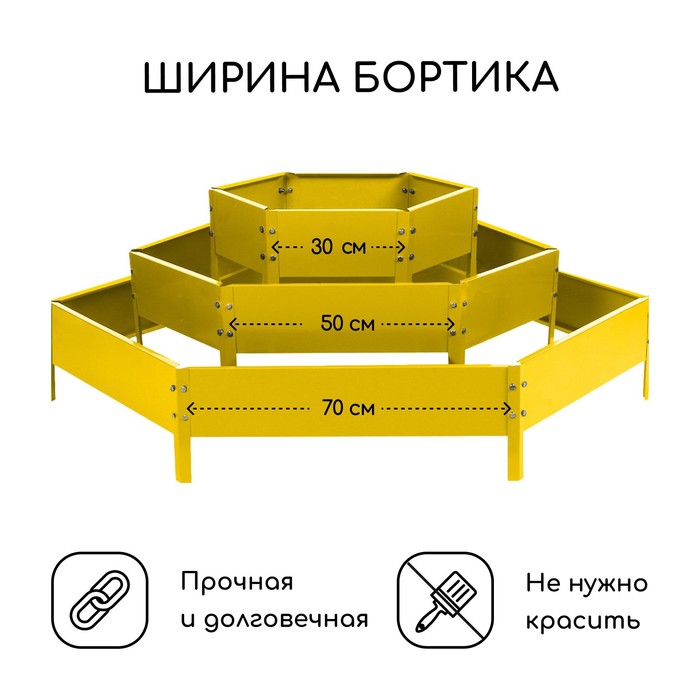 Клумба оцинкованная, 3 яруса, d=60–100–140 см, высота бортика 45 см, жёлтая, Greengo