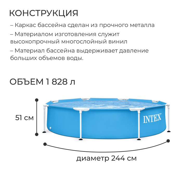Бассейн каркасный Metal Frame, 244×51 см, круглый, 28205NP INTEX