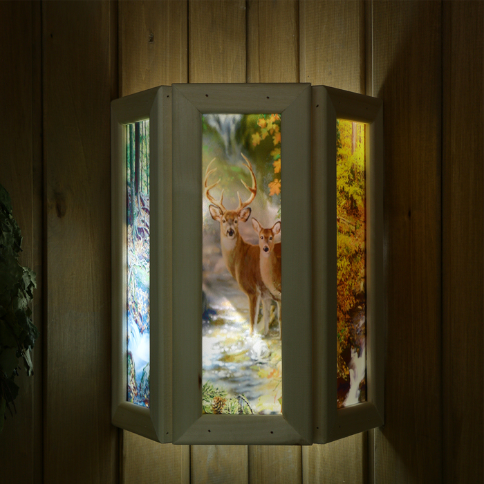 Абажур для бани и сауны «Олени», липа, 33×29×16 см, настенный, со вставками из стекла, «Добропаровъ»