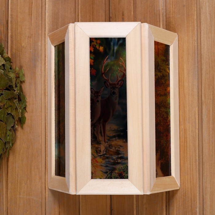 Абажур для бани и сауны «Олени», липа, 33×29×16 см, настенный, со вставками из стекла, «Добропаровъ»
