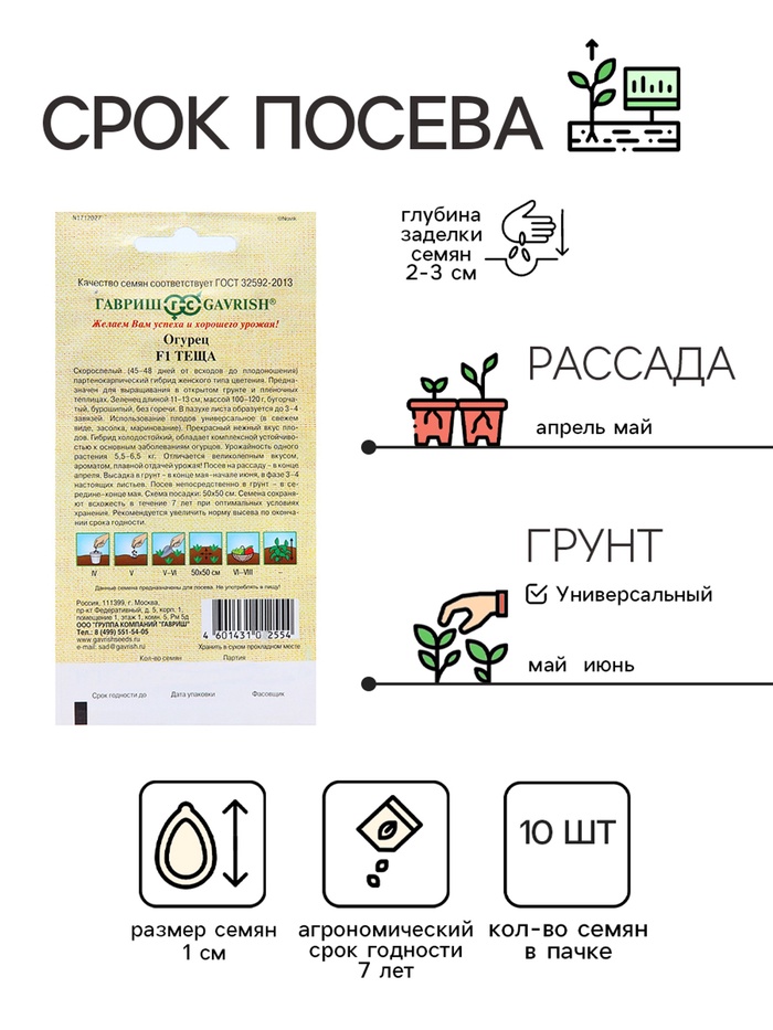 Семена Огурец «Теща», F1, корнишон, скороспелый, партенокарпический, 10 шт., «Гавриш»