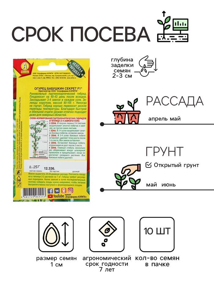 Семена Огурец «Бабушкин секрет», F1, 10 шт., «Аэлита»