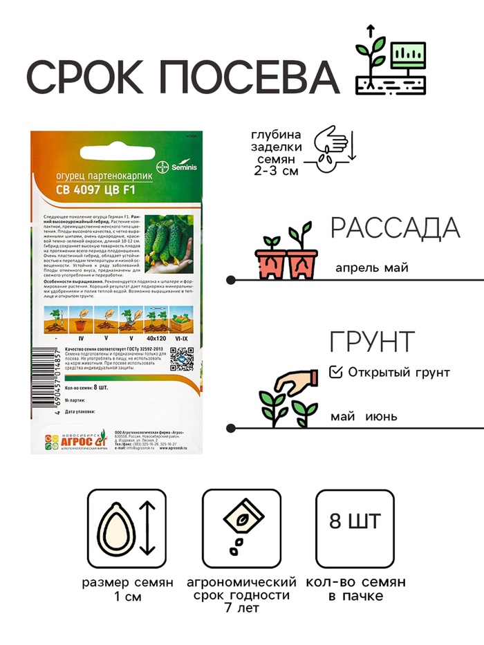 Семена Огурец, «СВ 4097 ЦВ», F1, 8 шт., Seminis, «Агрос»