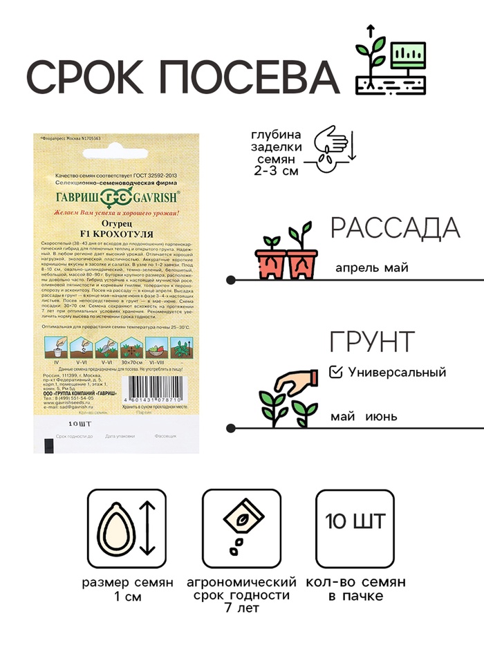 Семена Огурец «Крохотуля», F1, 10 шт., «Гавриш»