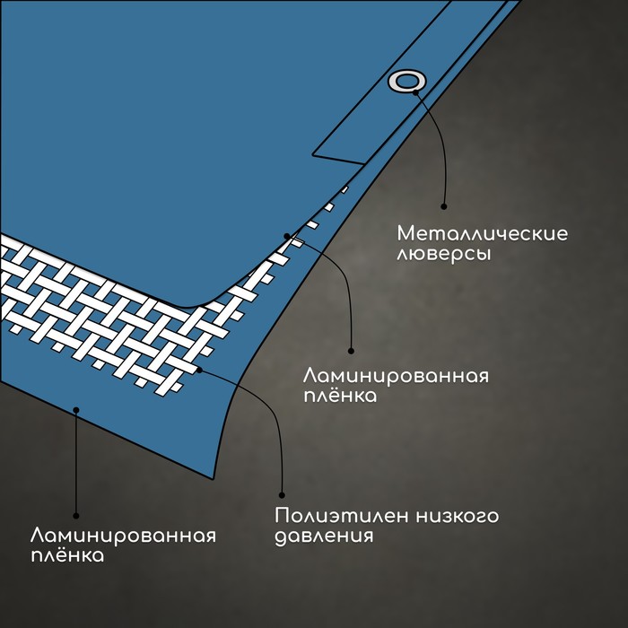 Тент защитный, 4×3 м, плотность 60 г/м², УФ, люверсы шаг 1, тарпаулин, синий