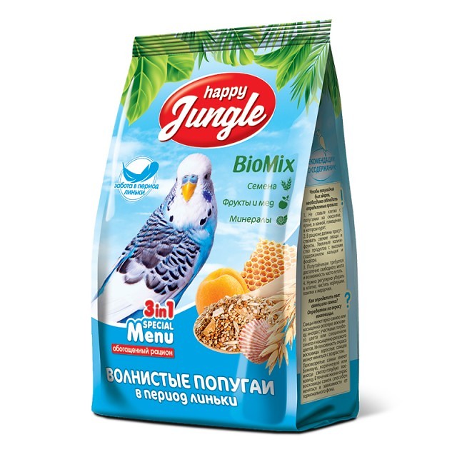 Happy Jungle для волнистых попугаев при линьке 500 г