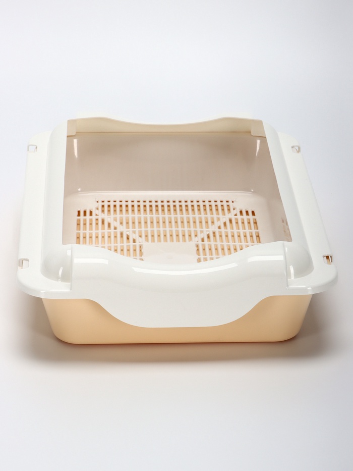 Туалет средний с бортом и сеткой 36×26×9, см, лоток бежевый, сетка и борт белые