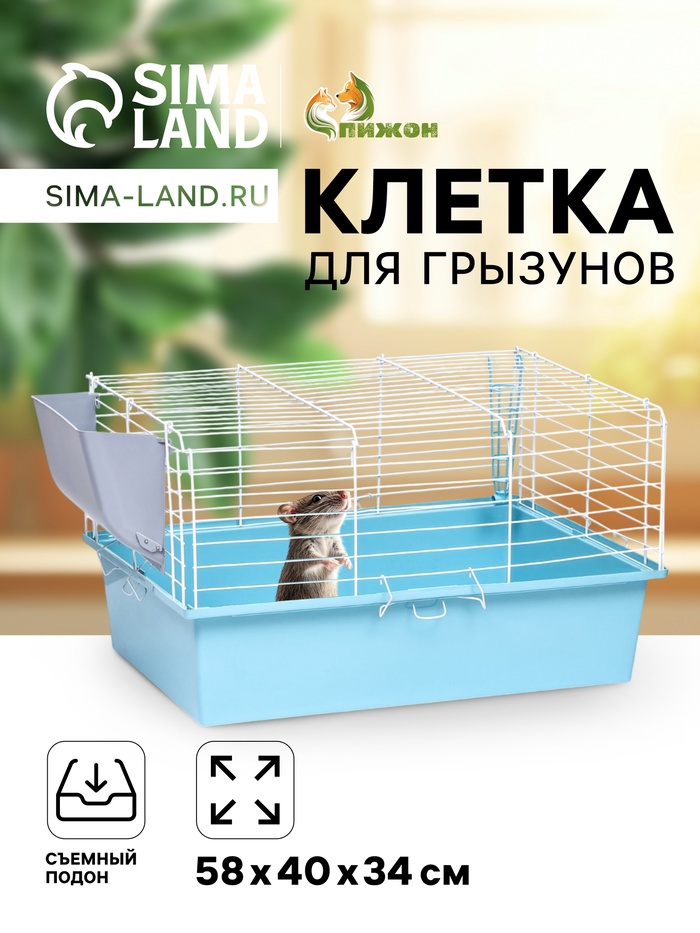 Клетка для грызунов «Пижон» №1 складная, 58×40×34 см (+миска, 2 кормушки), бирюзовая