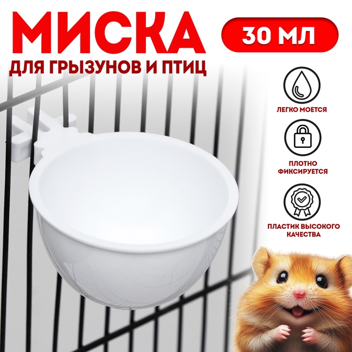 Миска для грызунов и птиц, 30 мл, пластик, белая