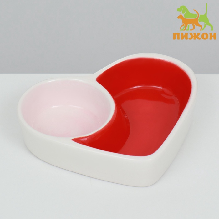Миска керамическая для грызунов двойная «Сердце» 10×8 см