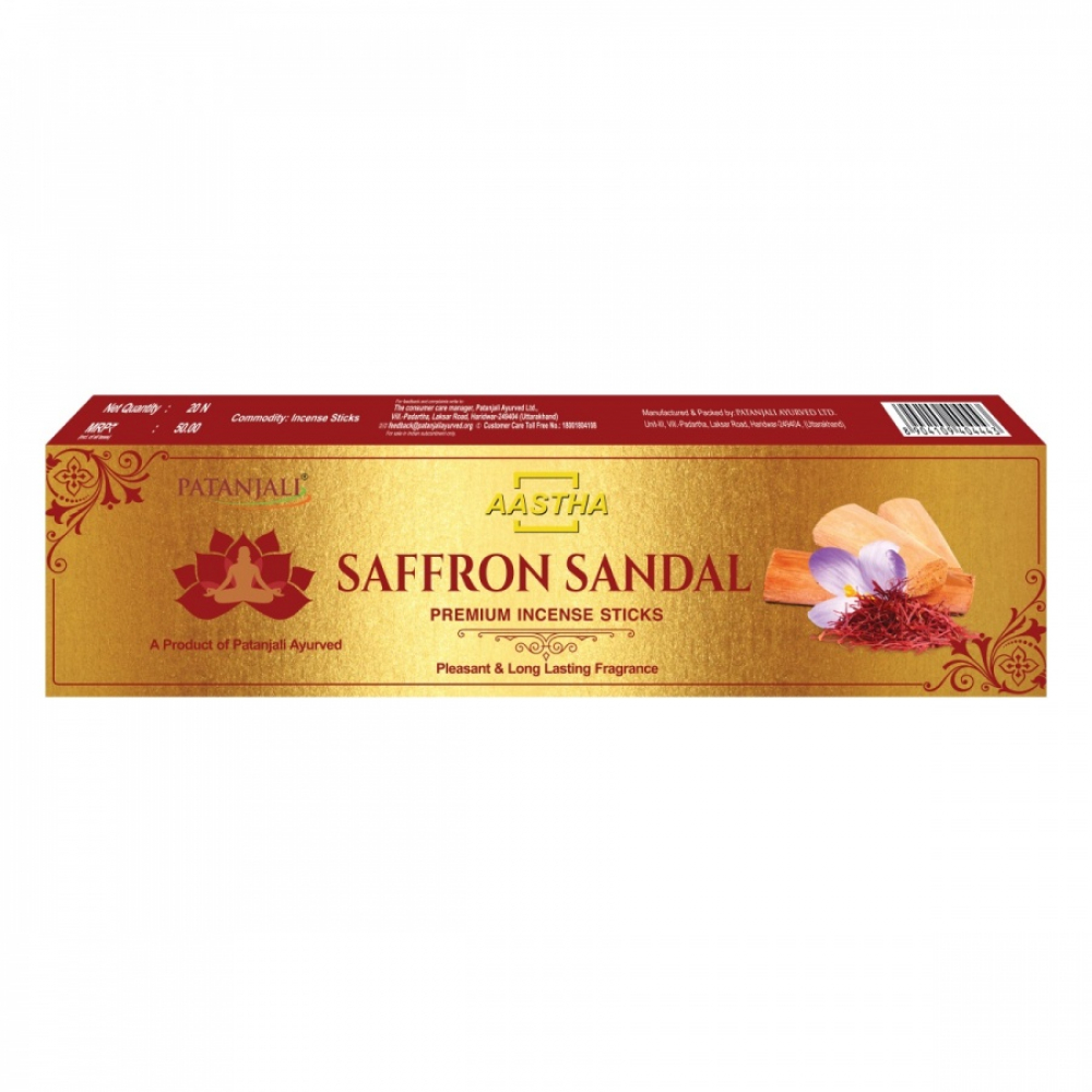 PATANJALI Aastha Premium Agarbatti Saffron Sandal Благовоние Шафран-Сандал (масальные) 20шт