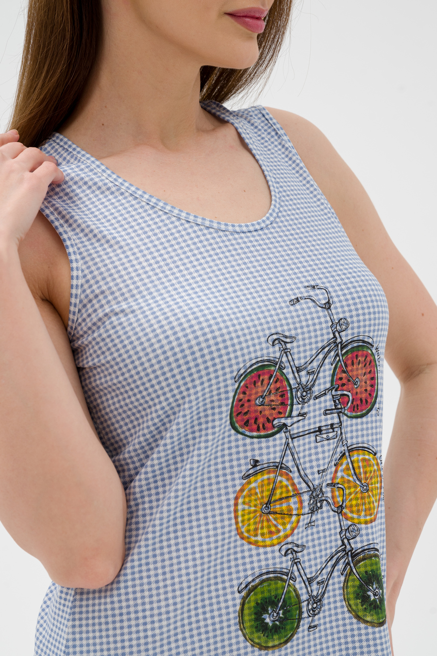 Ночная сорочка из кулирки Fruits&bikes клетка синяя
