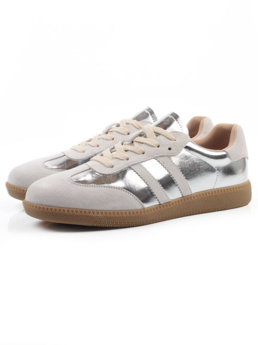 03-270-6C GREY/SILVER Кеды женские (натуральная кожа)