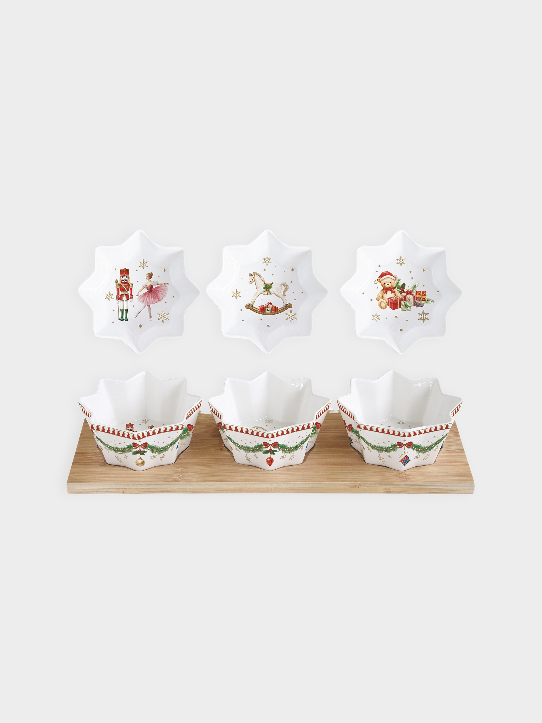 Набор для закусок, 3 пр, на подставке, фарфор P/бамбук, белый, Микс, Magie de Noel