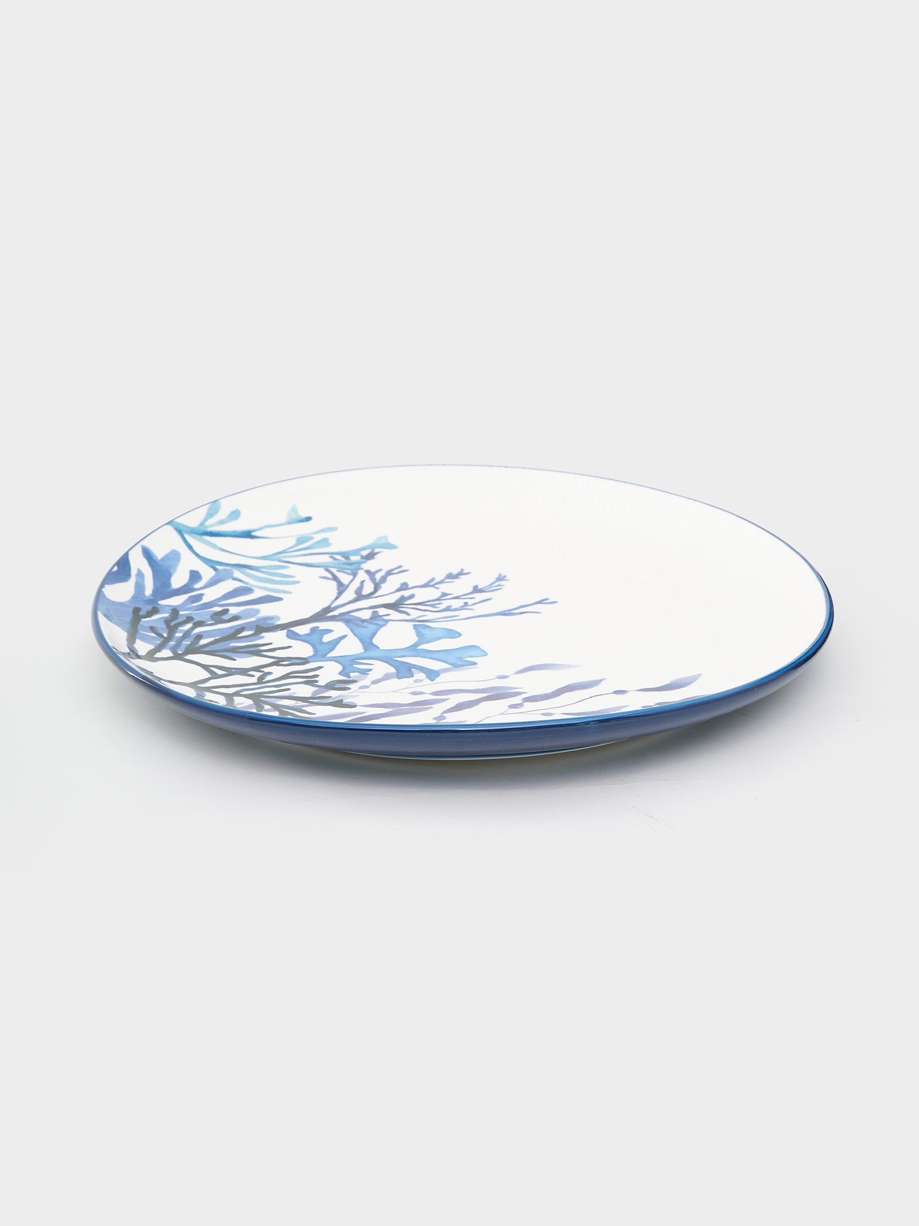 Блюдо, 36 см, керамика К, белое, круглое, Синие кораллы, Blue Coral