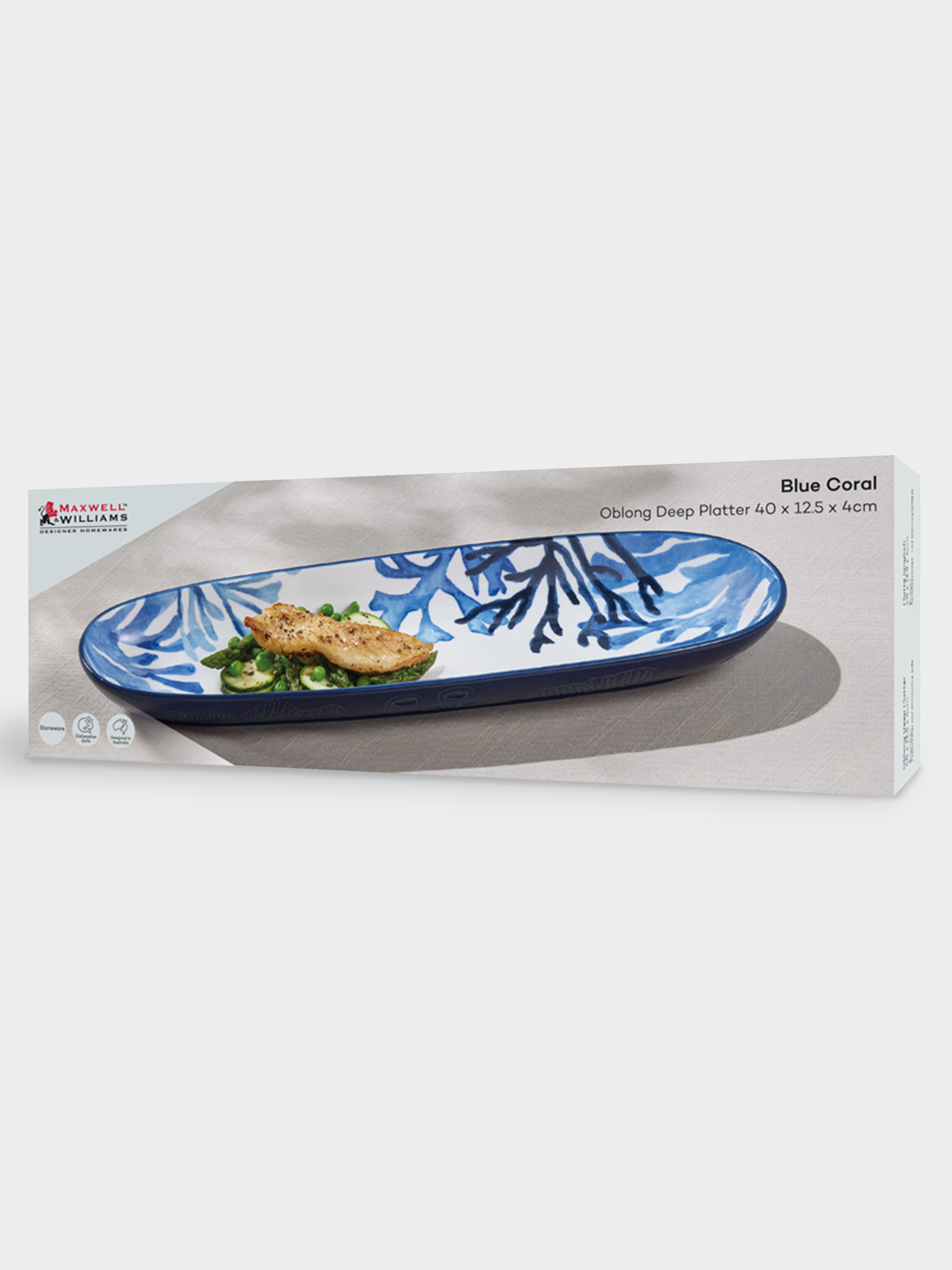 Блюдо, 40х12,5 см, керамика К, белое, овальное, Синие кораллы, Blue Coral